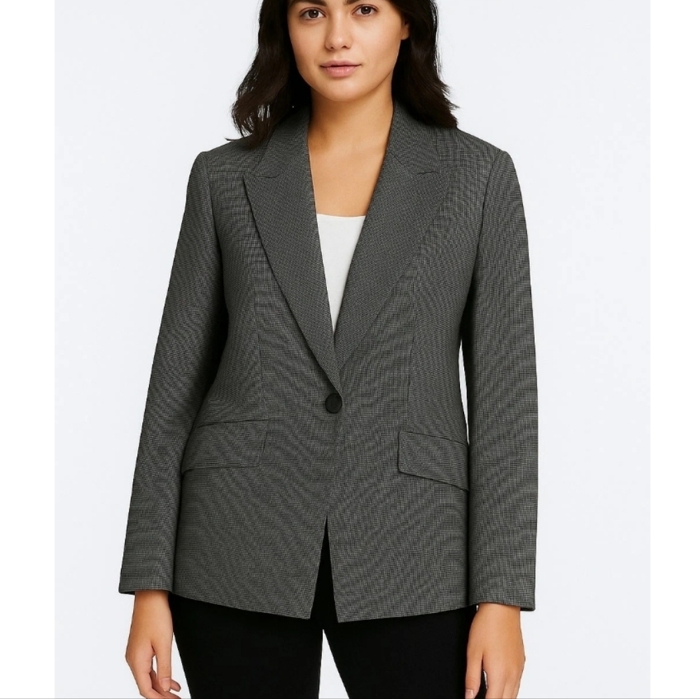 Escada Bentley Wool Blend Black White Notched Lapel Single Button Jacket Blazer - Picture 3 of 16